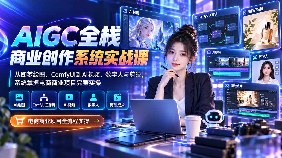 AIGC全栈商业创作系统实战课-更新1017：从即梦绘图、ComfyUI到AI视频、数字人与剪映，系统掌握电商商业项目完整实操-资源宝库