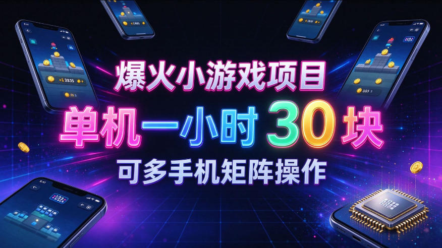 爆火小游戏撸金项目，实测单机一小时30+，可多手机矩阵操作，新手看完一遍就能上手【揭秘】-资源宝库