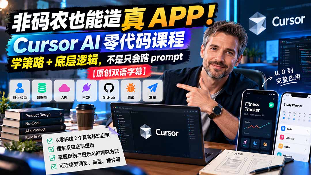 非码农也能造真 APP！Cursor AI 零代码课程：学策略 + 底层逻辑，不是只会瞎 prompt【原创双语字幕】-资源宝库