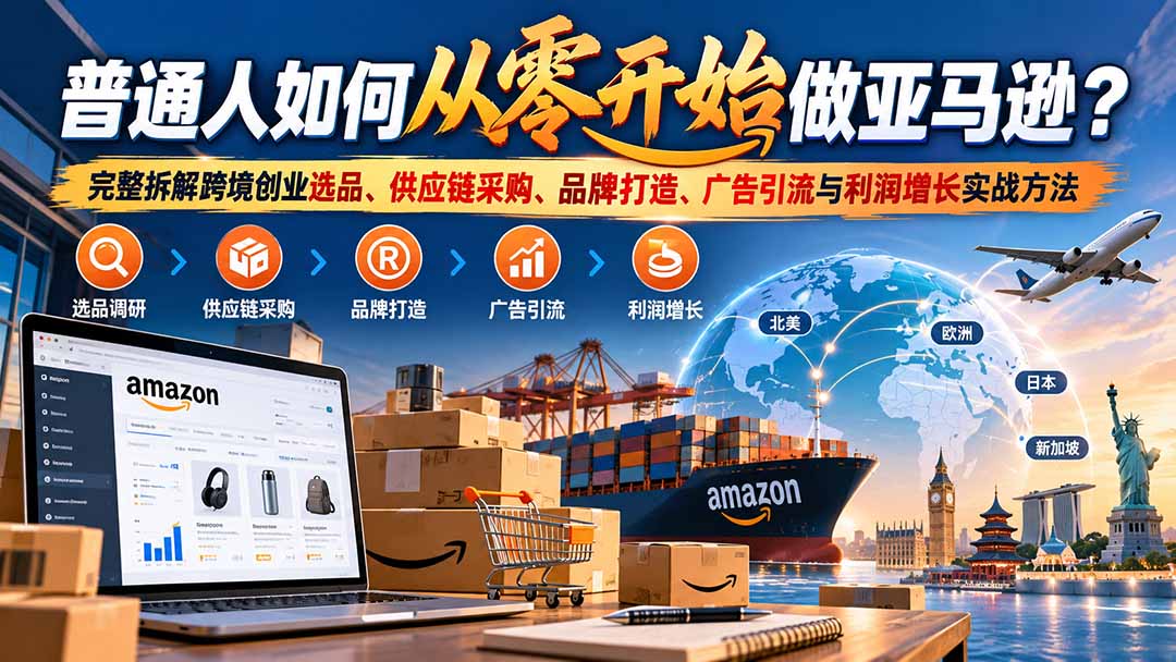 普通人如何从零开始做亚马逊？完整拆解跨境创业选品、供应链采购、品牌打造、广告引流与利润增长实战方法-资源宝库