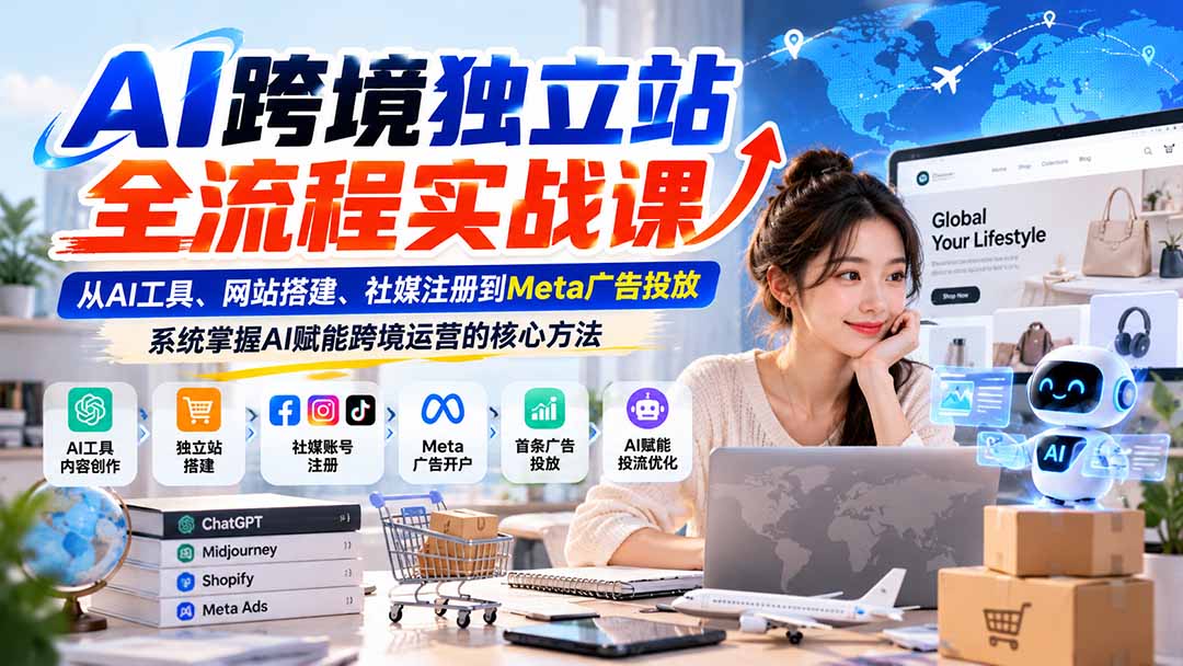 AI跨境独立站全流程实战课：从AI工具、网站搭建、社媒注册到Meta广告投放，系统掌握AI赋能跨境运营的核心方法-资源宝库