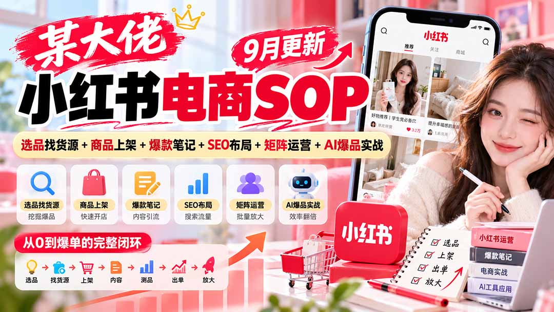 某大佬小红书电商SOP｜9月更新：选品找货源+商品上架+爆款笔记+SEO布局+矩阵运营+AI爆品实战-资源宝库