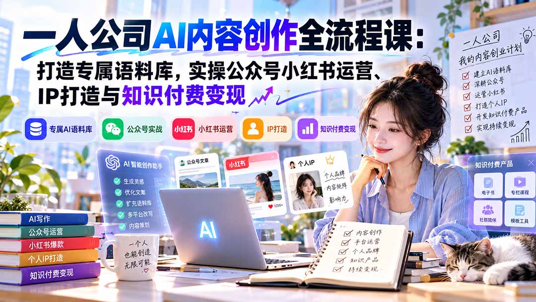 一人公司AI内容创作全流程课：打造专属语料库，实操公众号小红书运营、IP打造与知识付费变现方法论-资源宝库
