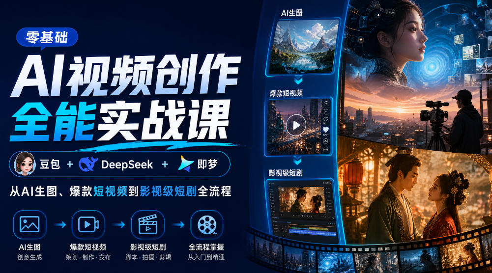 零基础AI视频创作全能实战课｜豆包+DeepSeek+即梦，从AI生图、爆款短视频到影视级短剧全流程-资源宝库