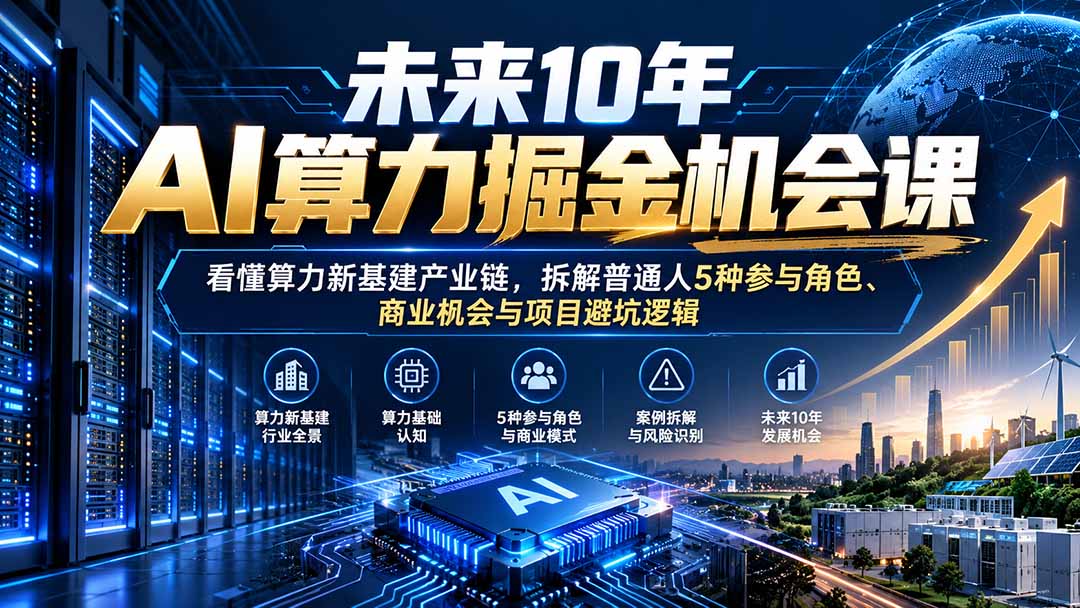 未来10年AI算力掘金机会课：看懂算力新基建产业链，拆解普通人5种参与角色、商业机会与项目避坑逻辑-资源宝库