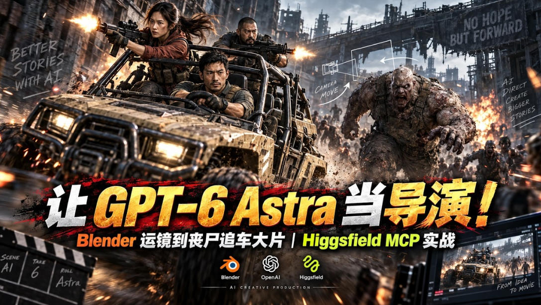 让GPT-6 Astra当导演！Blender运镜到丧尸追车大片｜Higgsfield MCP实战-资源宝库