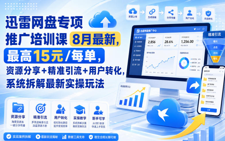 迅雷网盘专项推广培训课9月最新，最高15米/每单，资源分享+精准引流+用户转化，系统拆解最新实操玩法(更新1021)-资源宝库