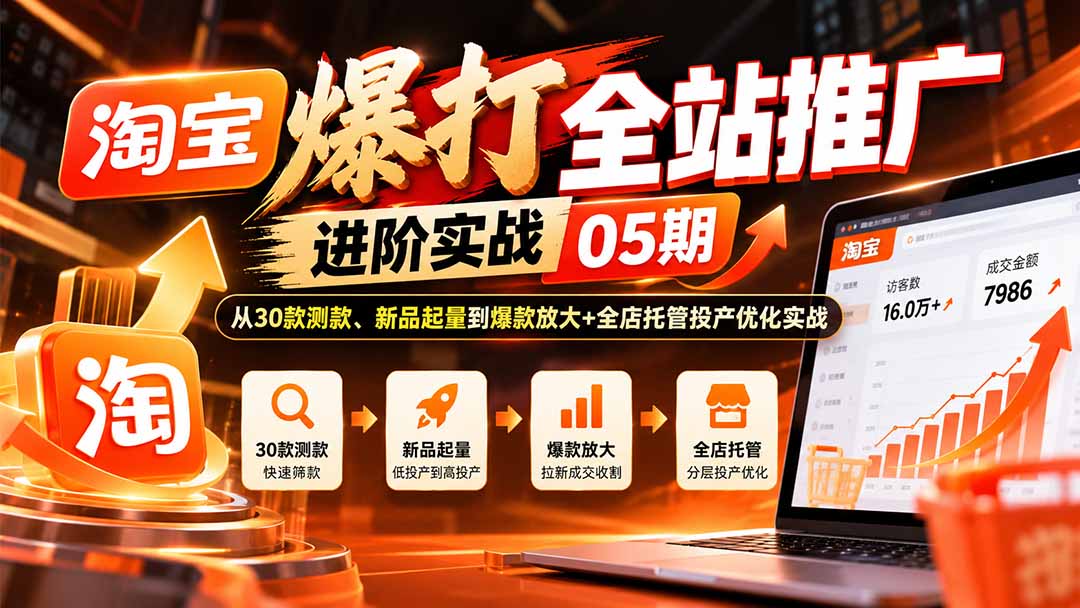 淘宝爆打全站推广进阶实战05期：从30款测款、新品起量到爆款放大+全店托管投产优化实战-资源宝库