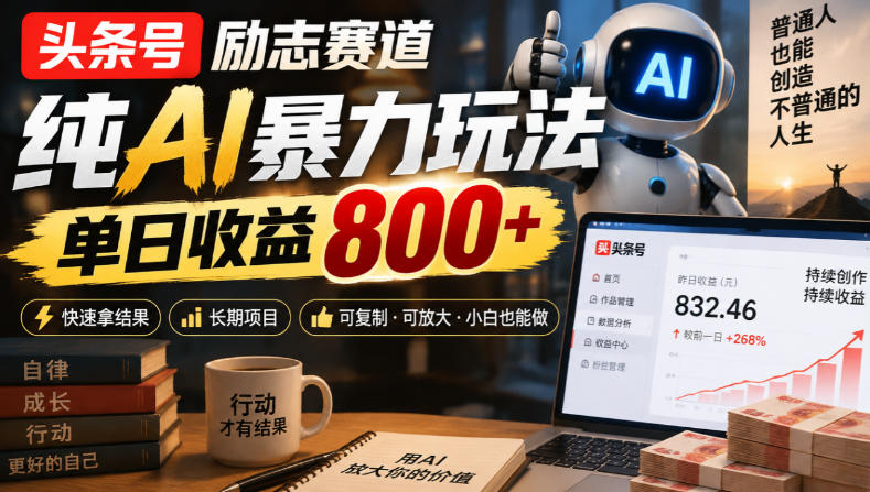 头条号励志赛道，纯AI暴力玩法，单日收益800+，快速拿结果，长期项目-资源宝库