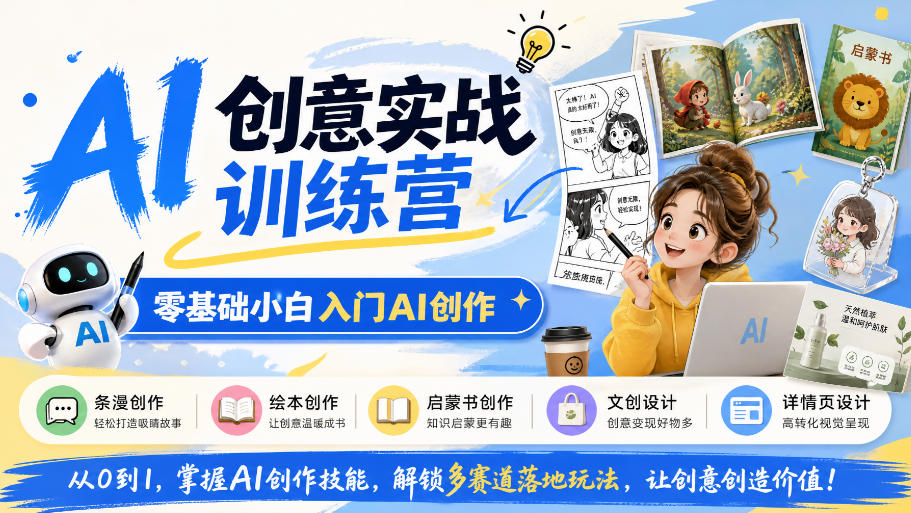 AI创意实战训练营，零基础小白入门AI创作，解锁条漫、绘本、启蒙书、文创、详情页多赛道落地玩法-资源宝库
