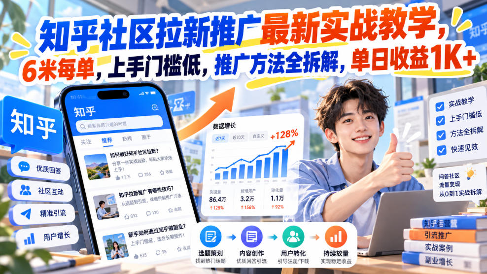 知乎社区拉新推广最新实战教学，6米每单，上手门槛低，推广方法全拆解，单日收益1K+！(更新1010)-资源宝库