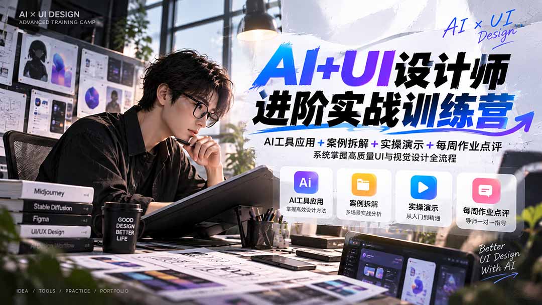 【无水印】AI+UI设计师进阶训练营-第4期：AI工具应用+案例拆解+实操演示+作业点评，掌握高质量UI与视觉设计全流程-资源宝库