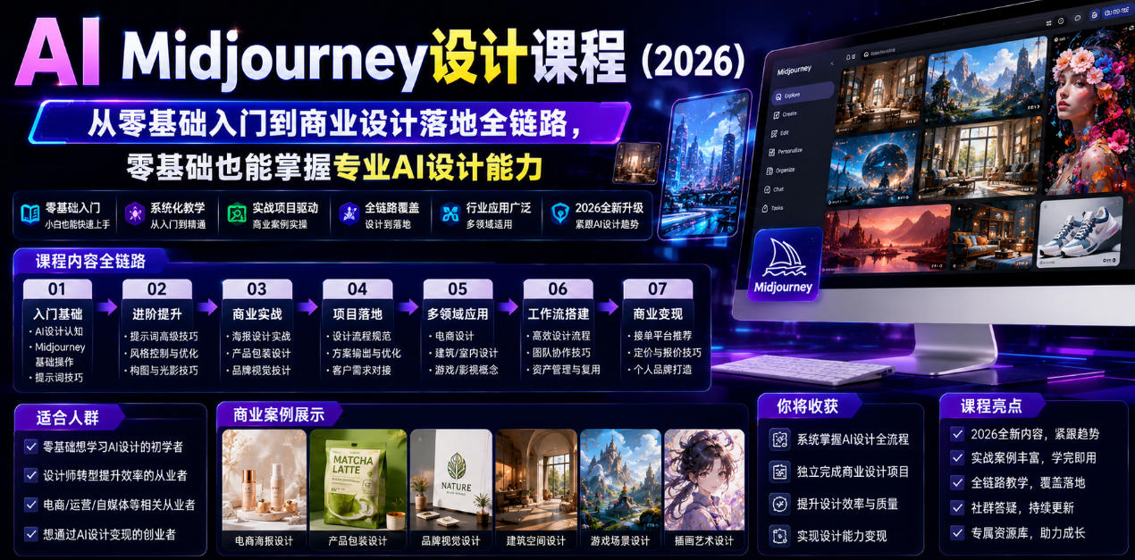 AI Midjourney设计课程(2026)，从零基础入门到商业设计落地全链路，零基础也能掌握专业AI设计能力(更新1007)-资源宝库