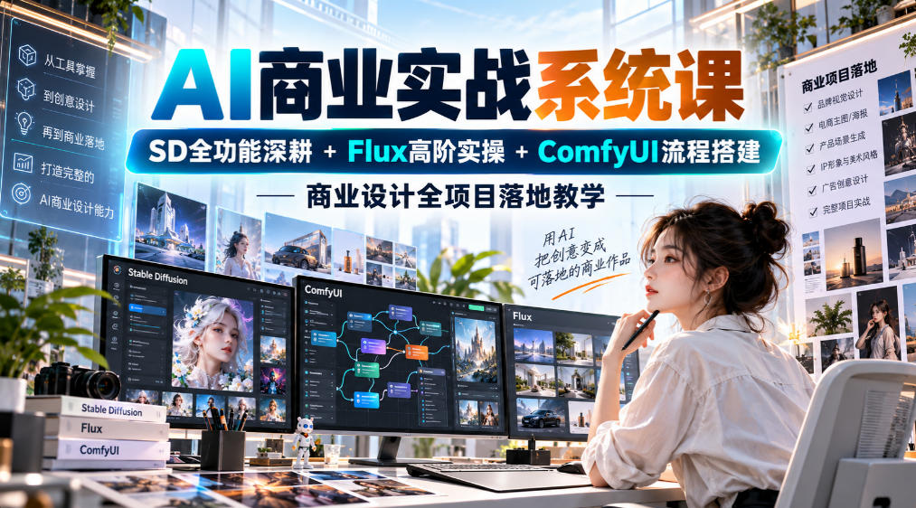 AI商业实战系统课｜SD全功能深耕+Flux高阶实操+Comfyui流程搭建，商业设计全项目落地教学-资源宝库