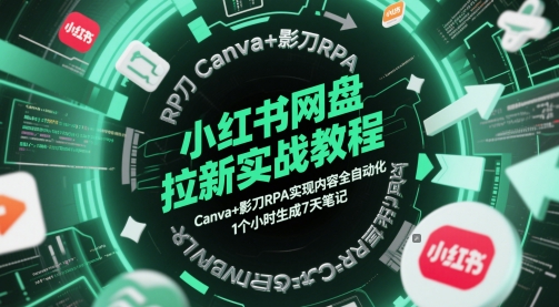 小红书网盘拉新实战教程，Canva+影刀RPA实现内容全自动化，1个小时生成7天笔记-资源宝库