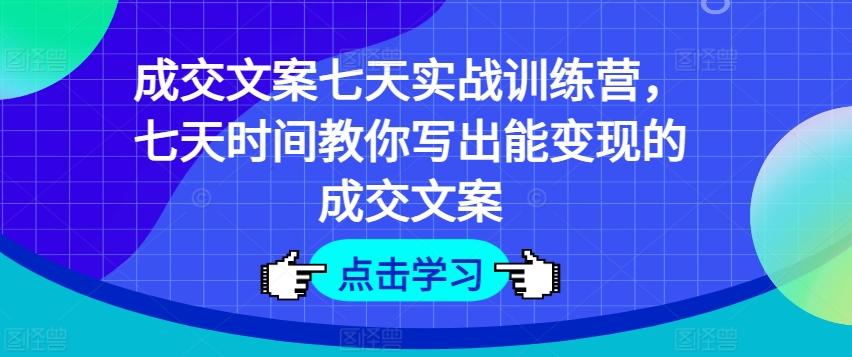 成交文案七天实战训练营，七天时间教你写出能变现的成交文案-资源宝库
