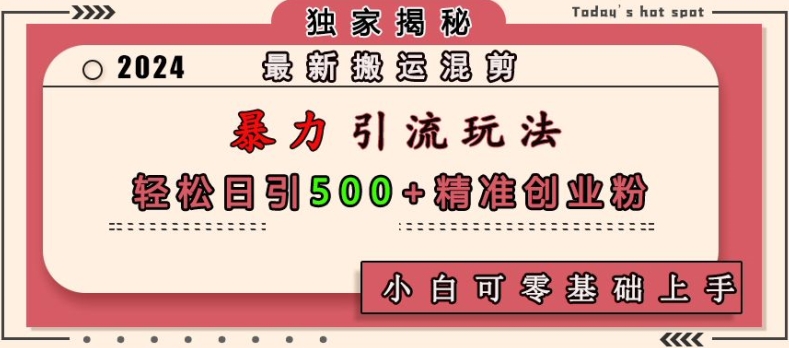 最新搬运混剪暴力引流玩法，轻松日引500+精准创业粉，小白可零基础上手-资源宝库