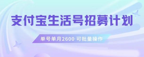 支付宝生活号作者招募计划,单号单月2600,可批量去做,工作室一人一个月轻松1w+【揭秘】