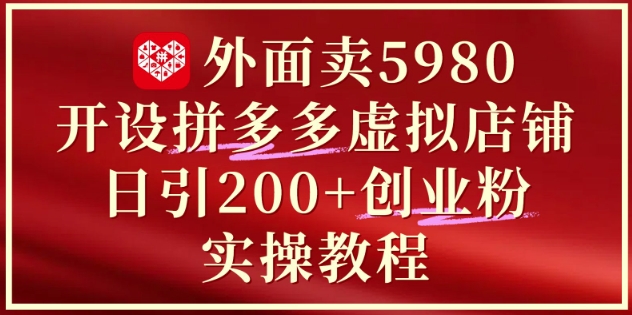 外面卖5980开设拼多多虚拟店铺：单日引流200+创业付费粉实战教程-资源宝库