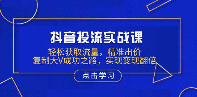 抖音投流实战课，轻松获取流量，精准出价，复制大V成功之路，实现变现翻倍-资源宝库