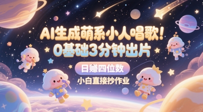 AI生成萌系小人唱歌，0基础3分钟出片，28个作品涨粉8.9W，单条最高19W赞，日入四位数，小白直接抄作业-资源宝库