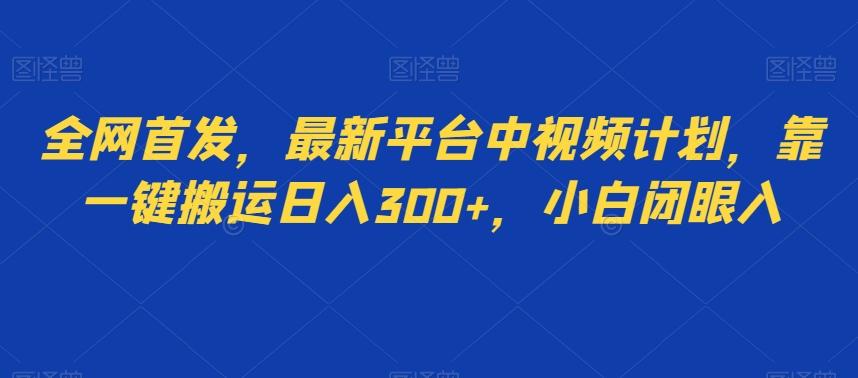全网首发，最新平台中视频计划，靠一键搬运日入300+，小白闭眼入-资源宝库