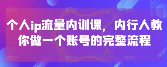个人ip流量内训课,内行人教你做一个账号的完整流程