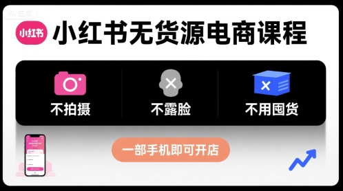 小红书无货源电商课程，不拍摄不露脸不用囤货，一部手机即可开店-资源宝库