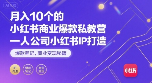 月入10个的小红书商业爆款私教营，一人公司小红书IP打造，爆款笔记，商业变现秘籍-资源宝库