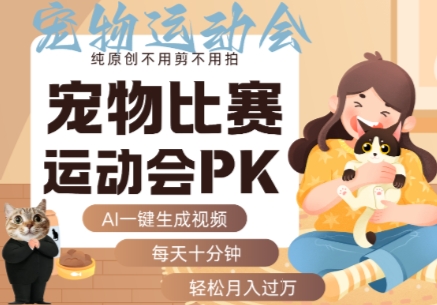AI一键生成宠物比赛运动会PK视频，纯原创不用剪不用拍，每天十分钟，轻松月入过1W+-资源宝库