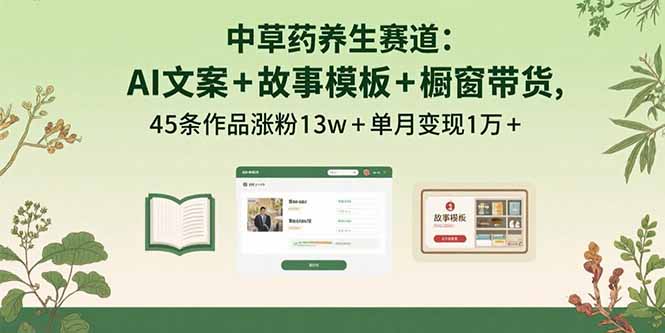 中草药养生赛道：AI文案+故事模板+橱带货，45条作品涨粉13w+单月变现1万+-资源宝库