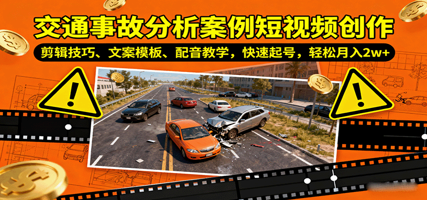 交通事故分析案例短视频创作，剪辑技巧、文案模板、配音教学，快速起号，轻松月入2w+-资源宝库