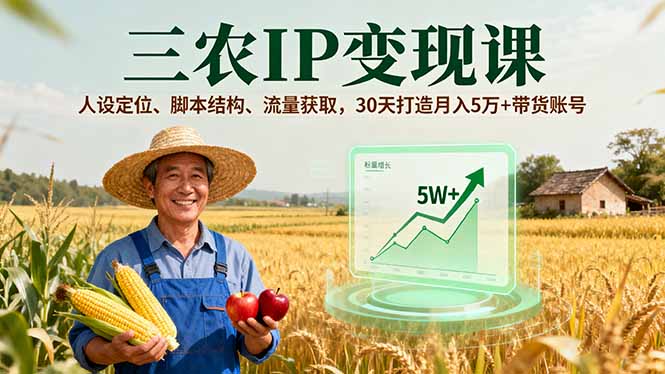 三农IP变现课，人设定位、脚本结构、流量获取，30天打造月入5万+带货账号-资源宝库
