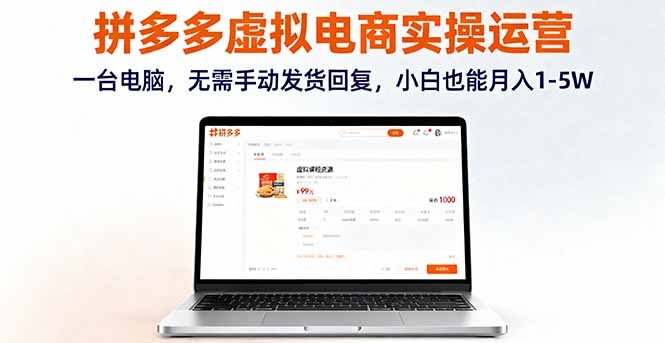 拼多多虚拟电商实操运营，一台电脑，无需手动发货回复，小白也能月入1-5W-资源宝库