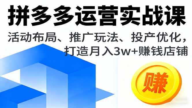拼多多运营实战课，活动布局、推广玩法、投产优化，打造月入3w+赚钱店铺-资源宝库