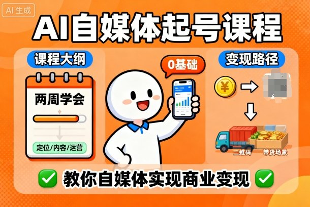 AI自媒体起号课程，0基础小白两周学会，教你自媒体实现商业变现-资源宝库