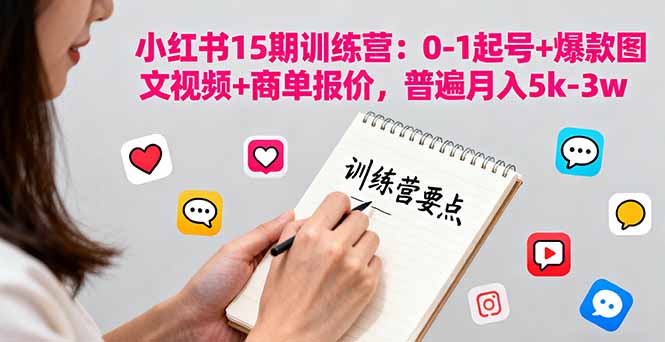 小红书15期训练营：0-1起号+爆款图文视频+商单报价，普遍月入5k-3w-资源宝库