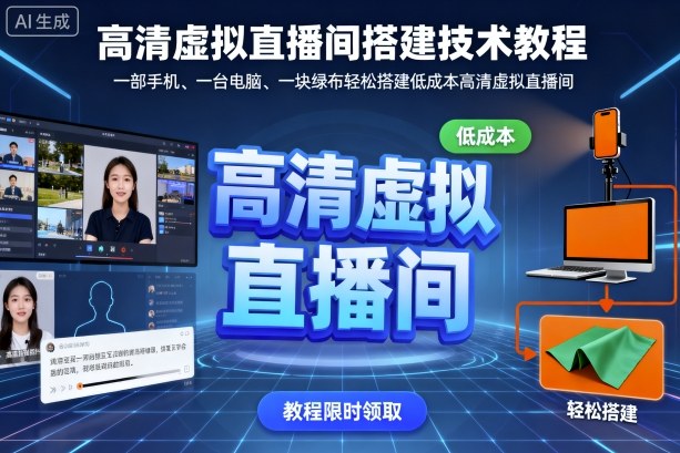 高清虚拟直播间搭建技术教程，一部手机、一台电脑、一块绿布轻松搭建低成本高清虚拟直播间-资源宝库