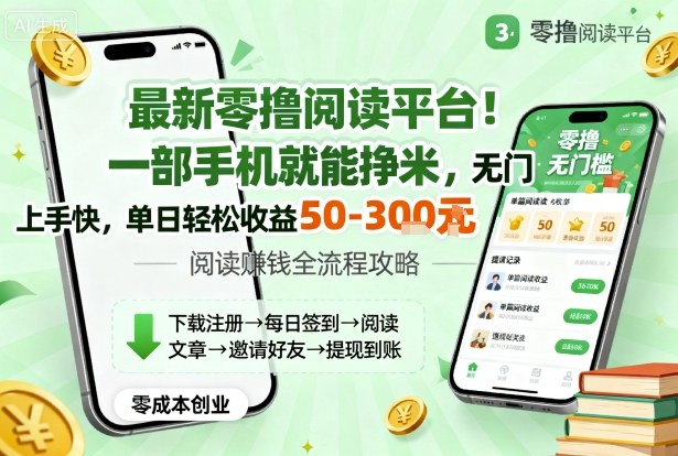 最新零撸阅读平台！一部手机就能挣米，无门槛上手快，单日轻松收益50-3张【揭秘】-资源宝库