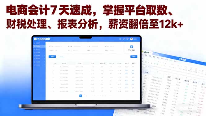 电商会计7天速成，掌握平台取数、财税处理、报表分析，薪资翻倍至12k+-资源宝库