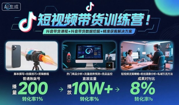 短视频带货训练营，抖音带货课程+抖音带货数据挖掘+精准获客解决方案-资源宝库
