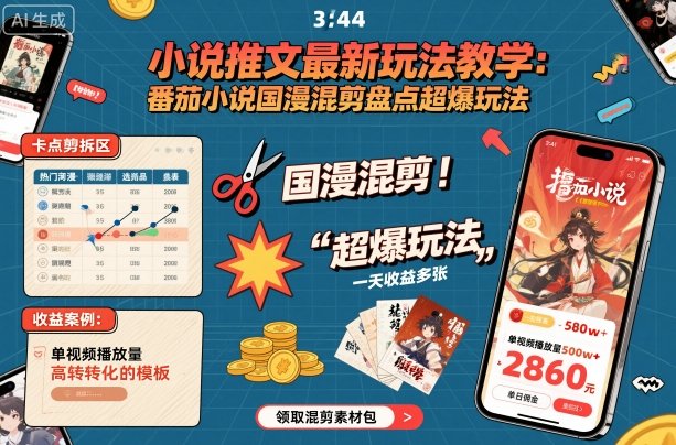 小说推文最新玩法教学，番茄小说国漫混剪盘点超爆玩法，全程干货，一天收益多张-资源宝库