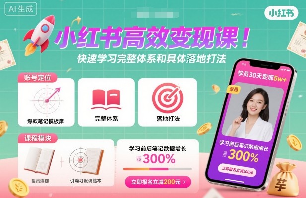 小红书高效变现课，快速学习小红书完整体系和具体落地打法-资源宝库