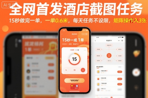 全网首发酒店截图任务,15秒做完一单,一单0.6米,每天任务不设限,矩阵操作日入3张【揭秘】