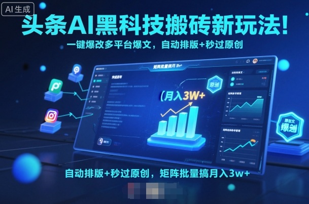 头条AI黑科技搬砖新玩法！一键爆改多平台爆文，自动排版+秒过原创，矩阵批量搞月入3w+【揭秘】-资源宝库