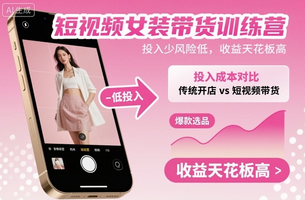 短视频女装带货训练营，投入少风险低，收益天花板高-资源宝库