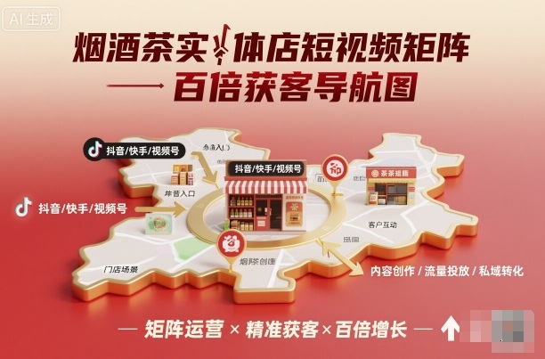 烟酒茶实体店短视频矩阵百倍获客导航图