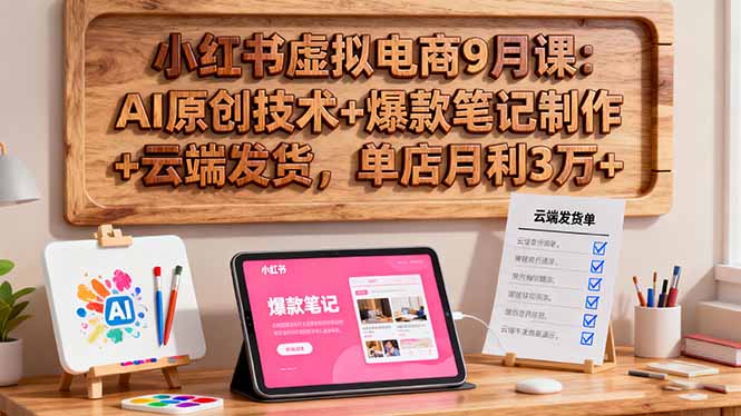 小红书虚拟电商9月课：AI原创技术+爆款笔记制作+云端发货，单店月利3万+-资源宝库