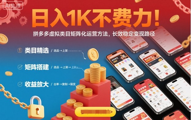 日入1K不费力！拼多多虚拟类目矩阵化运营方法，长效稳定变现路径-资源宝库
