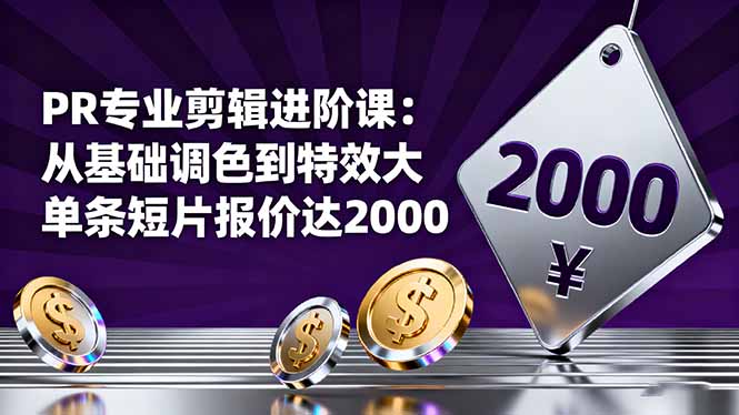 PR专业剪辑进阶课：从基础调色到特效大片的进阶技能，单条短片报价达2000-资源宝库